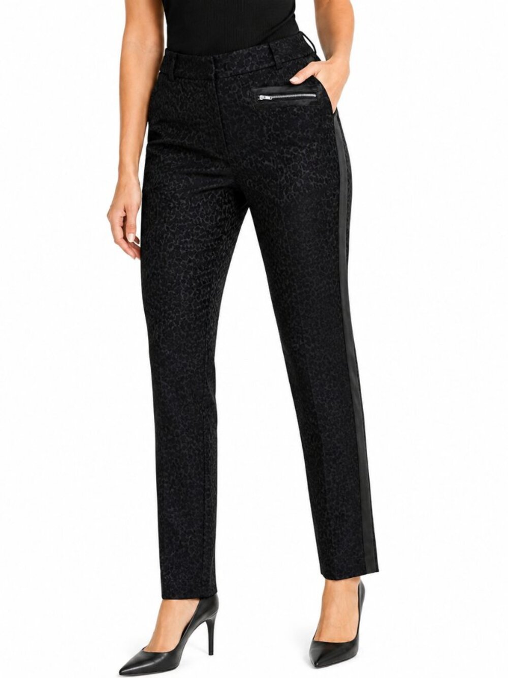 2/$30 NWT I Heart Ronson Black Leopard Brocade vegan leather tuxedo stripe Sz 8